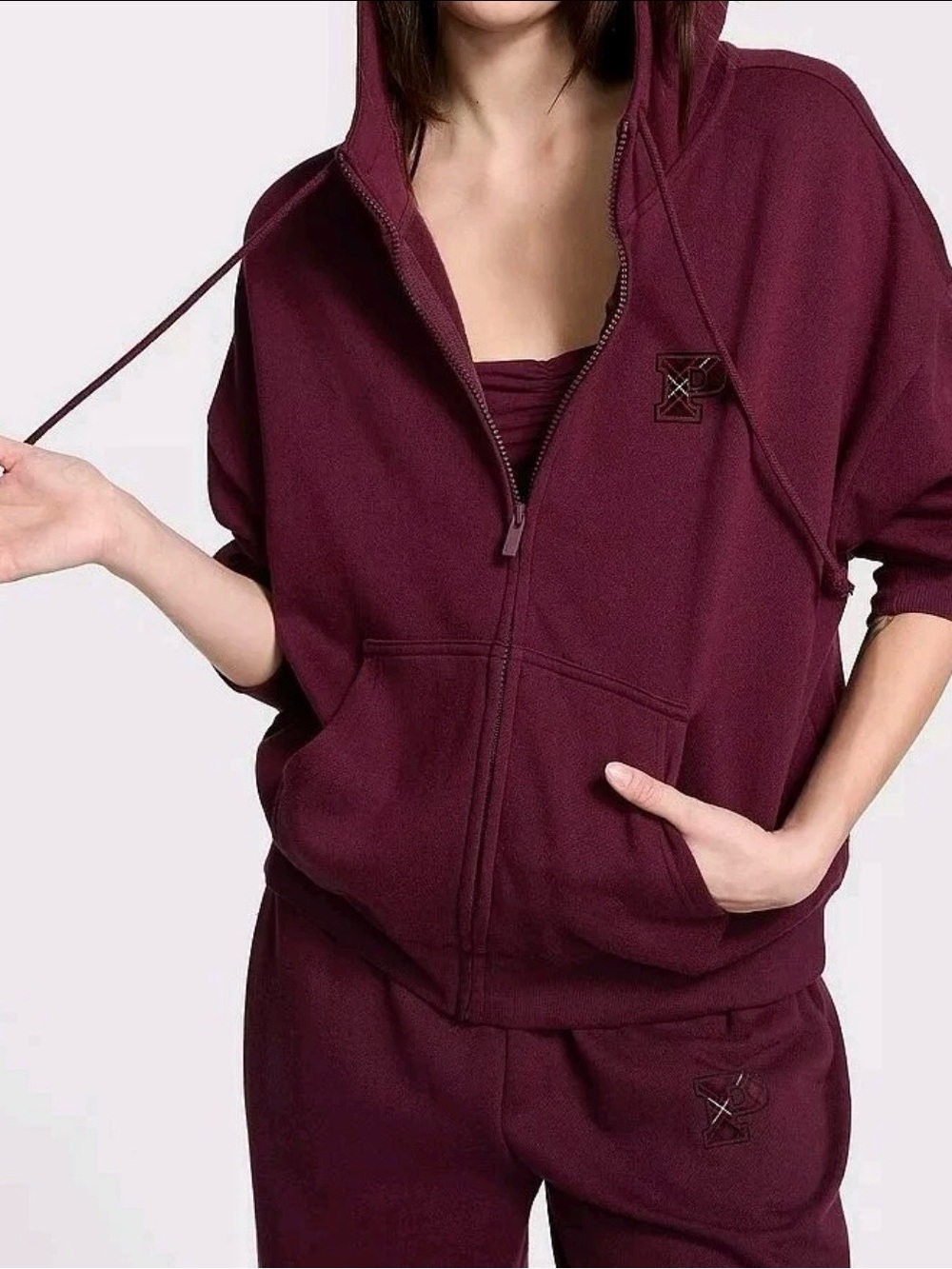 PINK Victoria's Secret Plum Zip Hoodie - Deep Berry Size XXL Cozy & Oversized